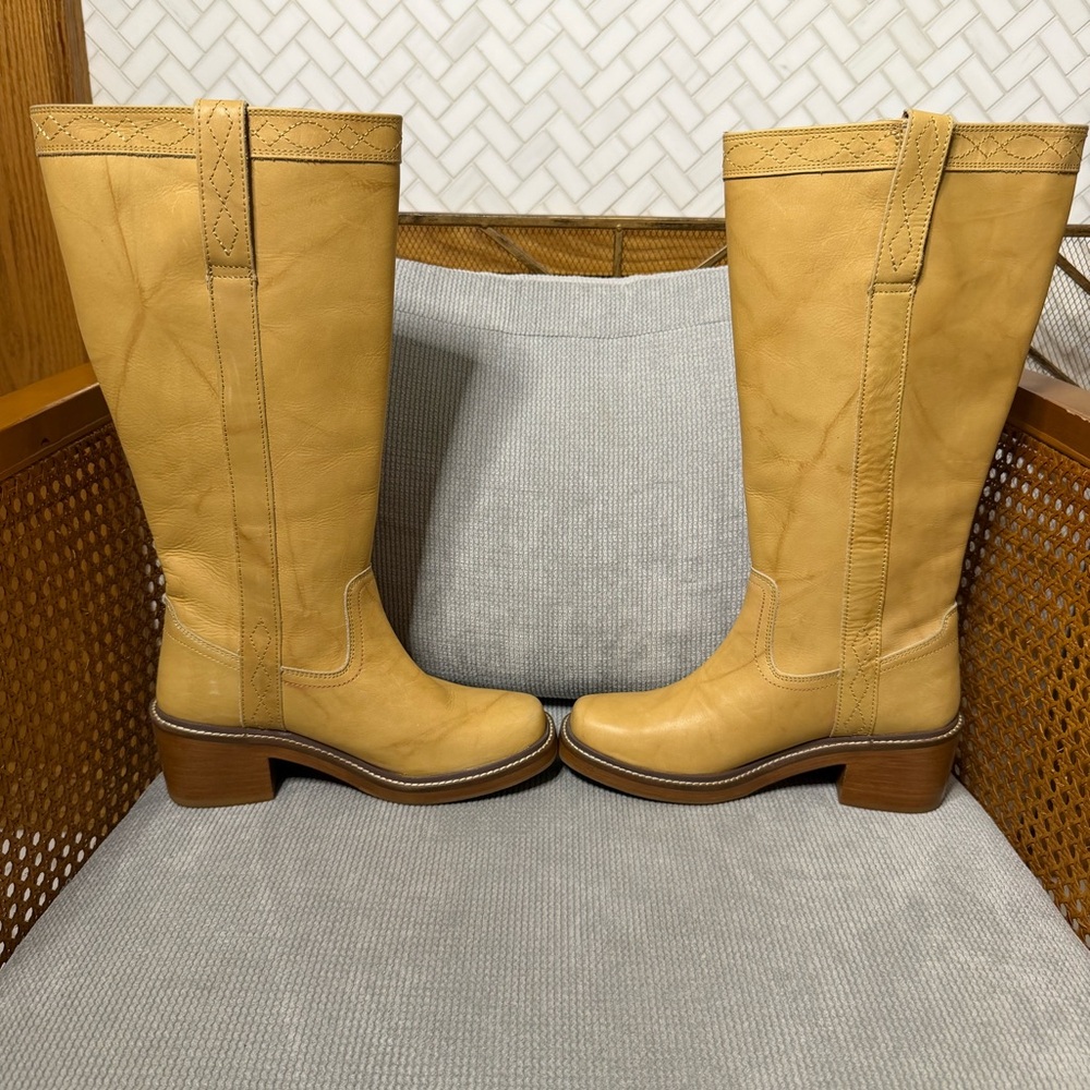 Frye Tall Leather Heeled Boots in Mustard Yellow - Picture 5 of 10